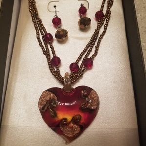 Blown glass necklace with earrings